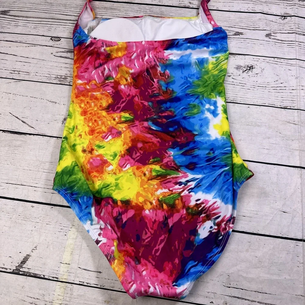 Unbranded Womens Tie Dye One Piece Swimsuit Multicolor Ruched Padded Medium